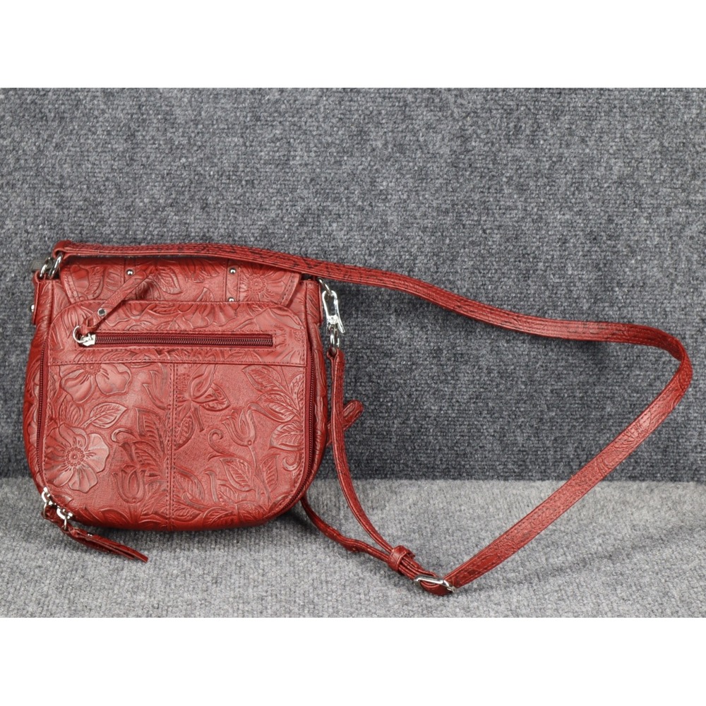 Gun Tote'n Mamas Concealed Carry Purse Tooled Cowhide EDC Deep Red EUC Excellent